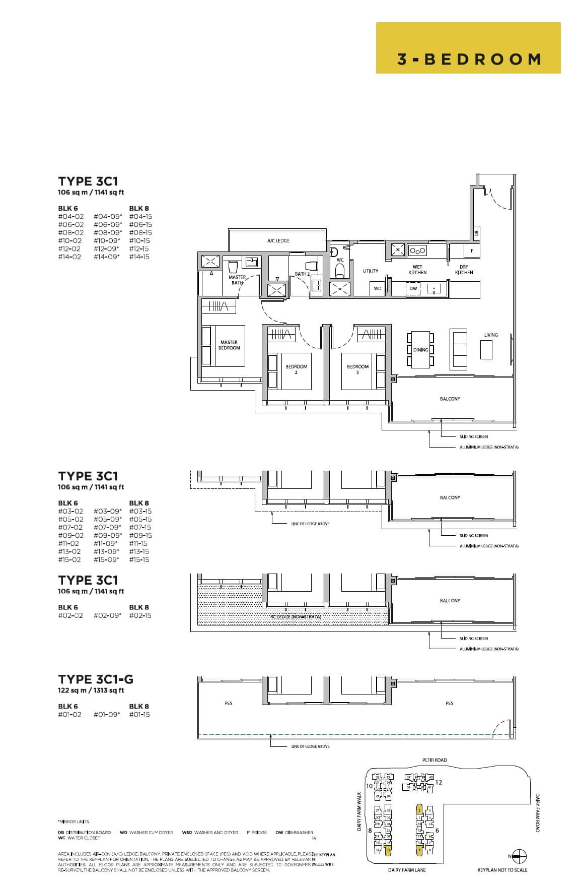 Dairy Farm Residences Floor Plan 3-Bedroom Type 3C1