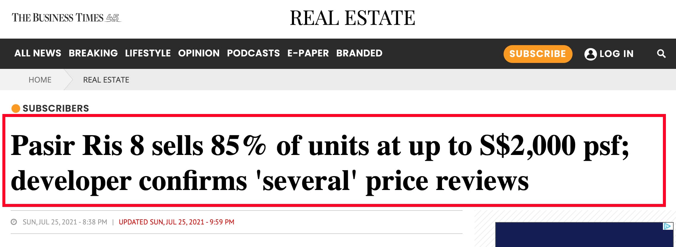Pasir Ris 8 sells 85 percent of units on launch day