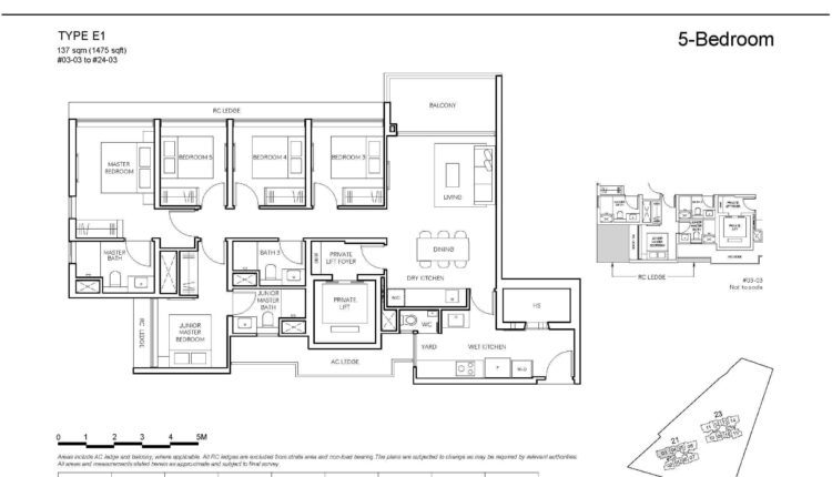 AMO Residence Floor Plan 5-Bedroom Type E1