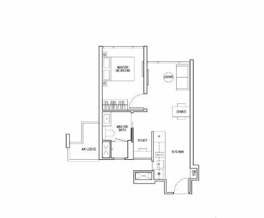 Piccadilly Grand Floor Plan 1-Bedroom Study Type A2S