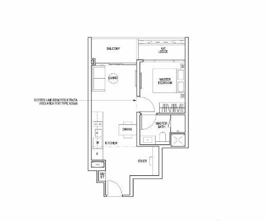 Piccadilly Grand Floor Plan 1-Bedroom Study Type A3S