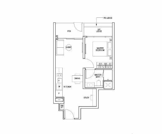 Piccadilly Grand Floor Plan 1-Bedroom Study Type A3Sp
