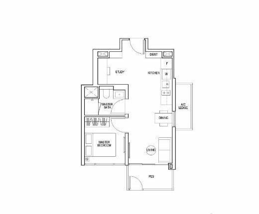 Piccadilly Grand Floor Plan 1-Bedroom Study Type A4Sp