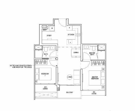 Piccadilly Grand Floor Plan 2-Bedroom Study Type B3S