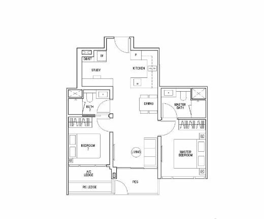 Piccadilly Grand Floor Plan 2-Bedroom Study Type B3Sp
