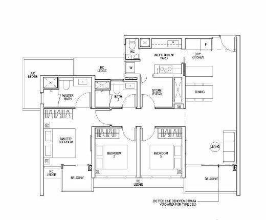 Piccadilly Grand Floor Plan 3-Bedroom Flexi Type C2