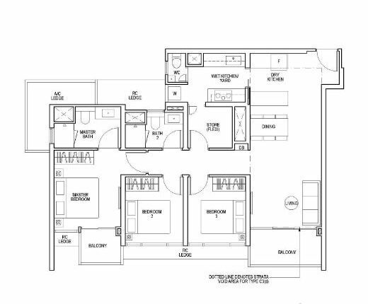 Piccadilly Grand Floor Plan 3-Bedroom Flexi Type C3