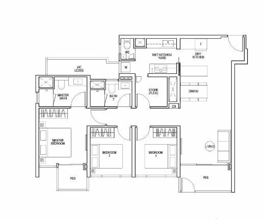 Piccadilly Grand Floor Plan 3-Bedroom Flexi Type C3p