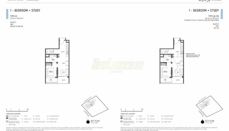 Blossoms by the Park Floor Plan 1-Bedroom Study Type A1