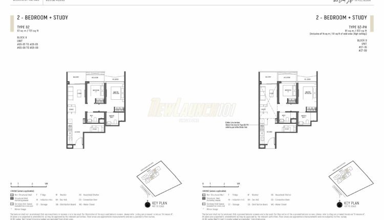 Blossoms by the Park Floor Plan 2-Bedroom Study Type B2