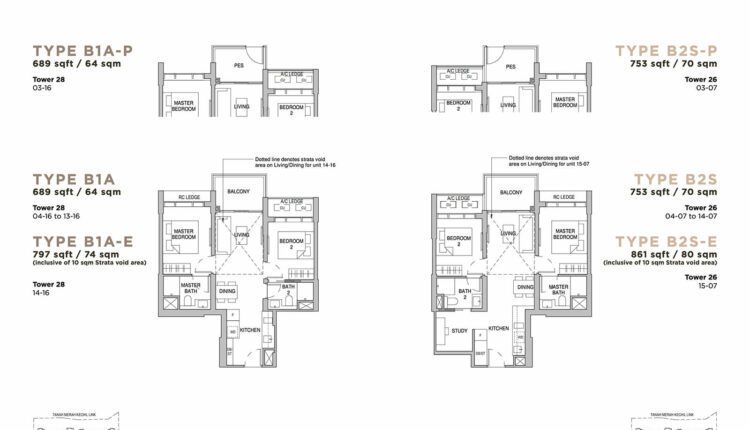 Sceneca Residence Floor Plan 2-Bedroom Type B1A
