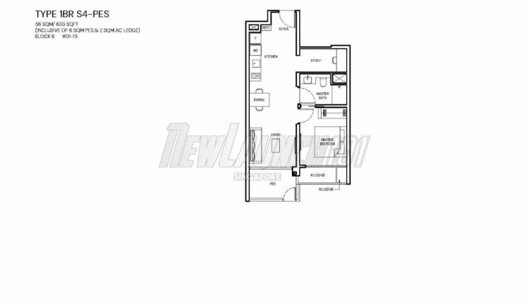 Grand Dunman Floor Plan 1-Bedroom Study Type 1BR S4