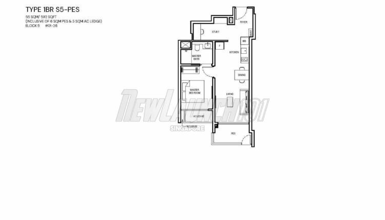 Grand Dunman Floor Plan 1-Bedroom Study Type 1BR S5