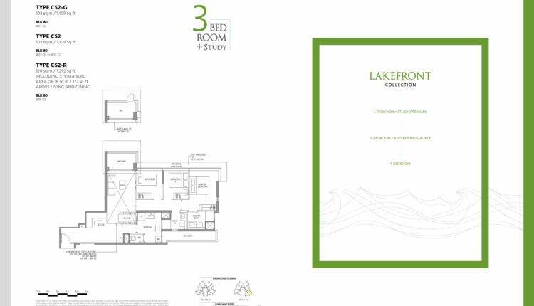 The Lakegarden Residences Floor Plan 3-Bedroom Study Type CS2